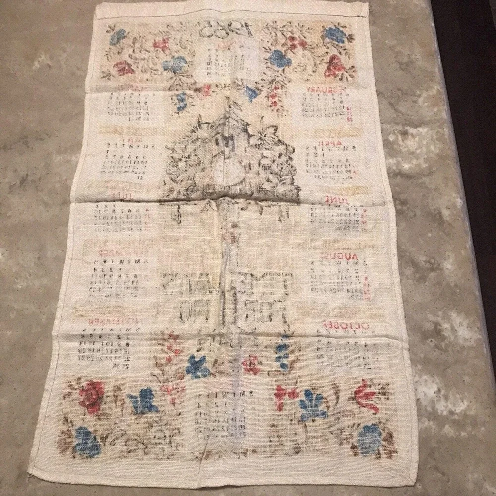 1965 Kitchen Calendar Tea Towel Cuckoo Clock Wall Hanging Granny Core MCM